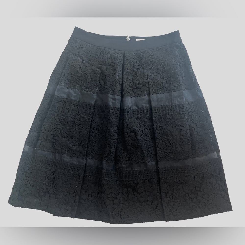 Rebecca Taylor Silk Linen Floral Lace A‑Line Skirt Black Size 4